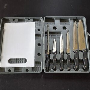 VeriGl Knife Set with Black Handles and Cutting Board